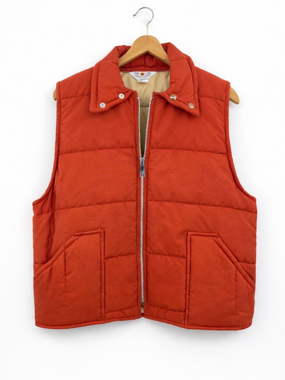 Vintage 70s L Vest Tom Cat Nine 0400 Lives Retro large men rust red orange